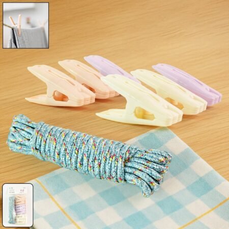Clothesline Rope with 6 Clips – 6 Meter Approx Heavy Duty Laundry Drying Rope with Clip