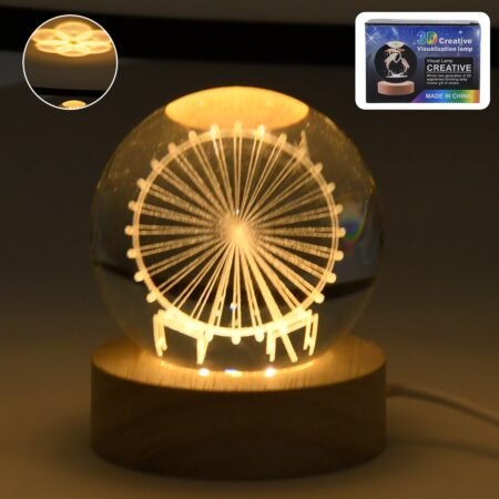 Mela Crystal Ball Night Light Glass Ball Night Lamp with Wood Base