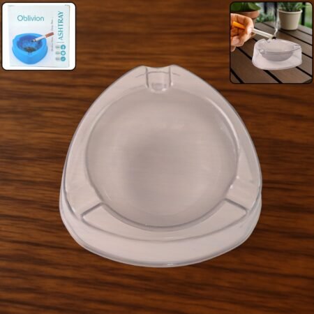 Oblivion Transparent White Ashtray with Cigarette Holder Grooves – Modern Smoke Disposal Tray (1 Pc)