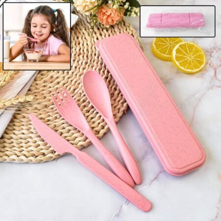 4 in 1 Travel Utensils Plastic Spoons and Forks Sets for Lunch Box (3 Pc With Case)