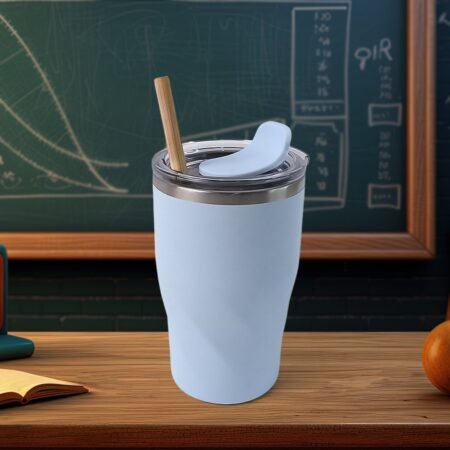 Stainless Steel Insulated Coffee Mug With Wooden Straw (350ml Approx)