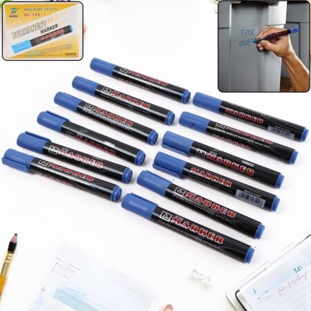 Premium Permanent Blue Marker Pen Set (12 Pc)