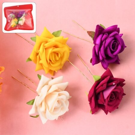 Colourful Flowing Flower Hair Pin (4 Pcs Set / Mix Color), Hair accessories