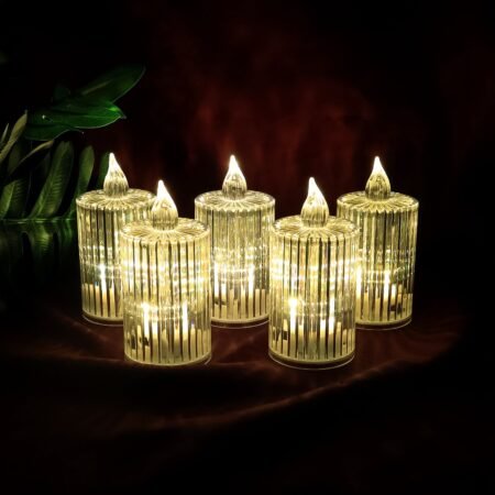 Premium Crystal Effect LED Flameless Candle Lights (5 Pc)