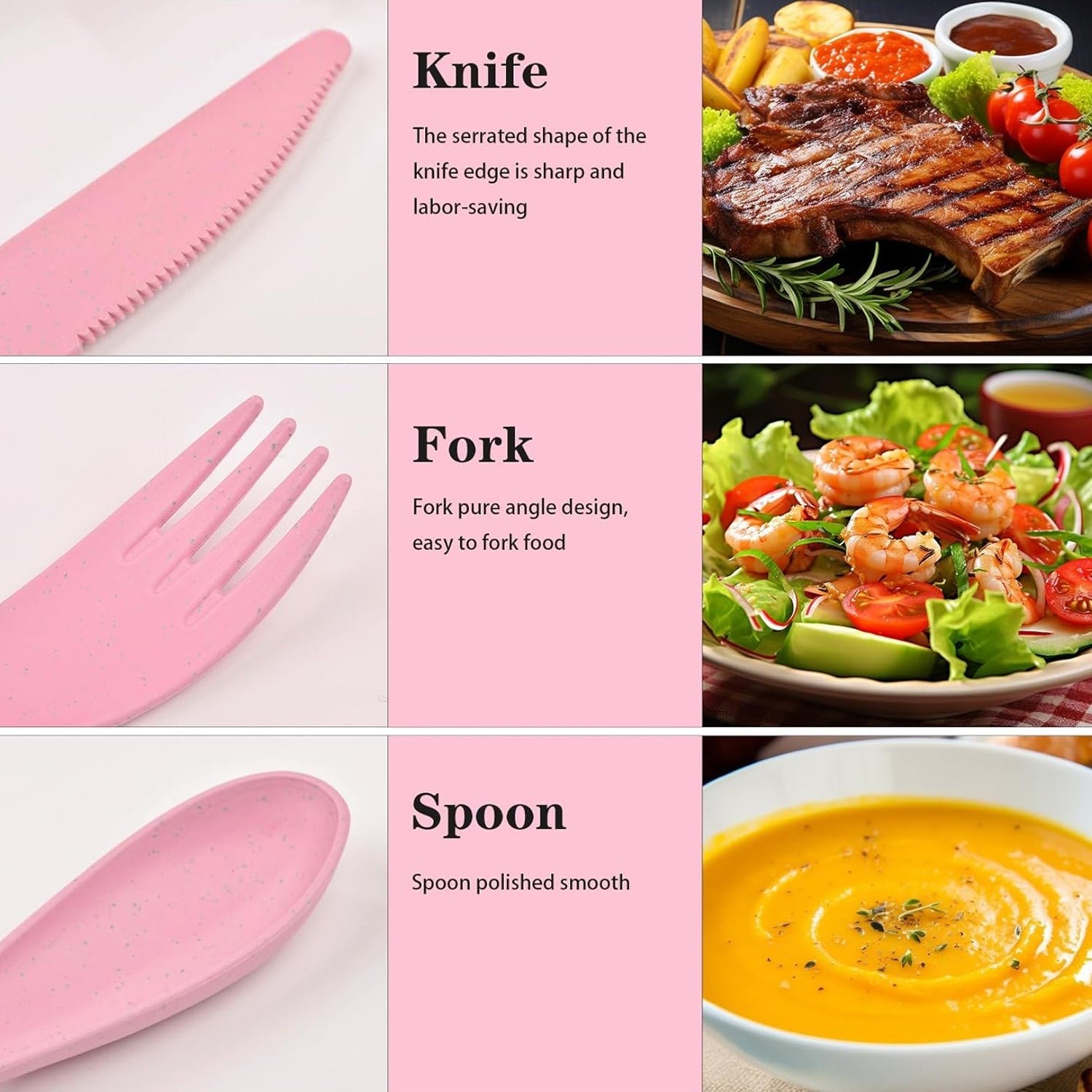 4 in 1 Travel Utensils Plastic Spoons and Forks Sets for Lunch Box (3 Pc With Case)