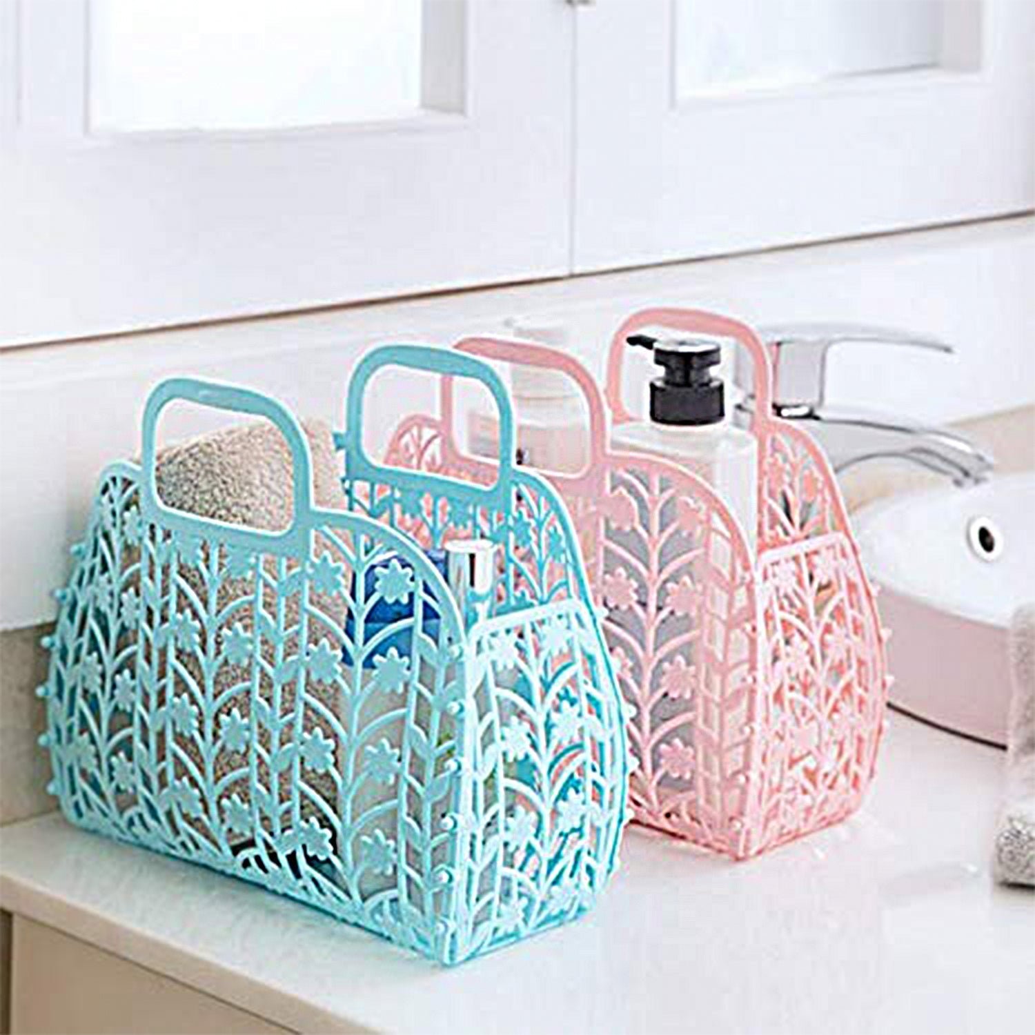 Plastic Foldable Basket Bag || Fruit & Vegetable Storage Basket (3 Pcs Set / Multicolor)