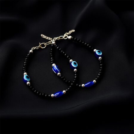 Adjustable Black Bead Evil Eye Protection Bracelet Set (2 Pc)