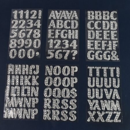 Silver Gem Letter & Numbers Stickers 1 Inch Letters, 130 Count (Pack of 6 Sheets)