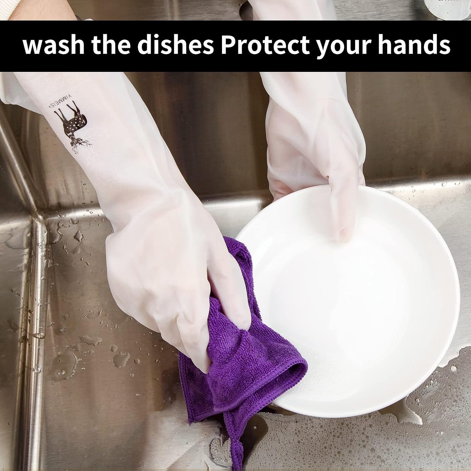 Reusable Deer Print Rubber Cleaning Gloves (1 Pair )