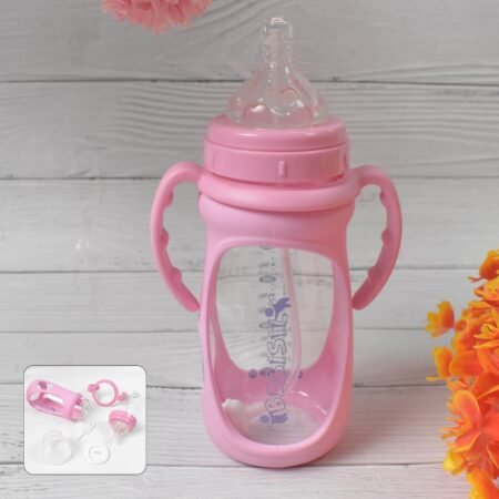 Baby Feeding Bottle with Handles & Straw (Mix Design, Size & Color / 1 Pc)