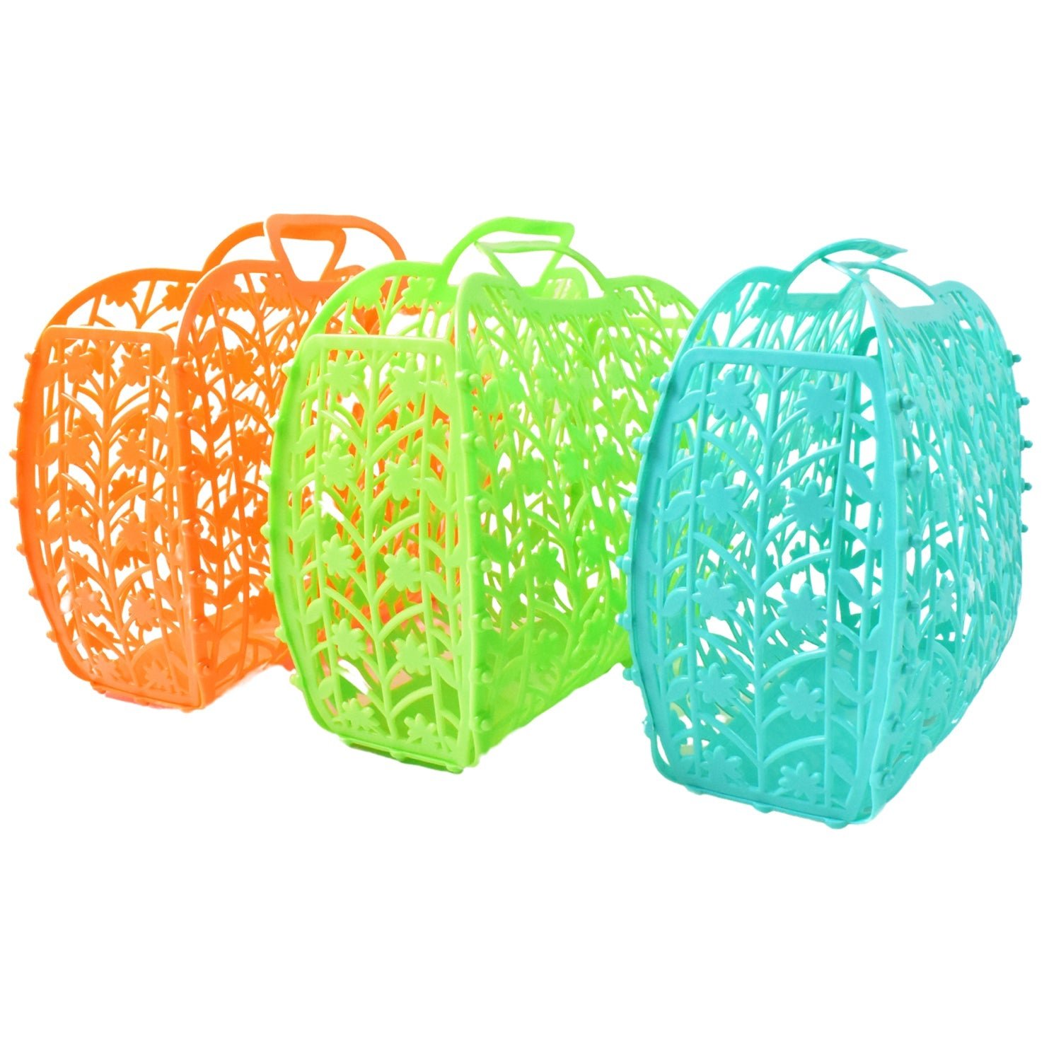 Plastic Foldable Basket Bag || Fruit & Vegetable Storage Basket (3 Pcs Set / Multicolor)