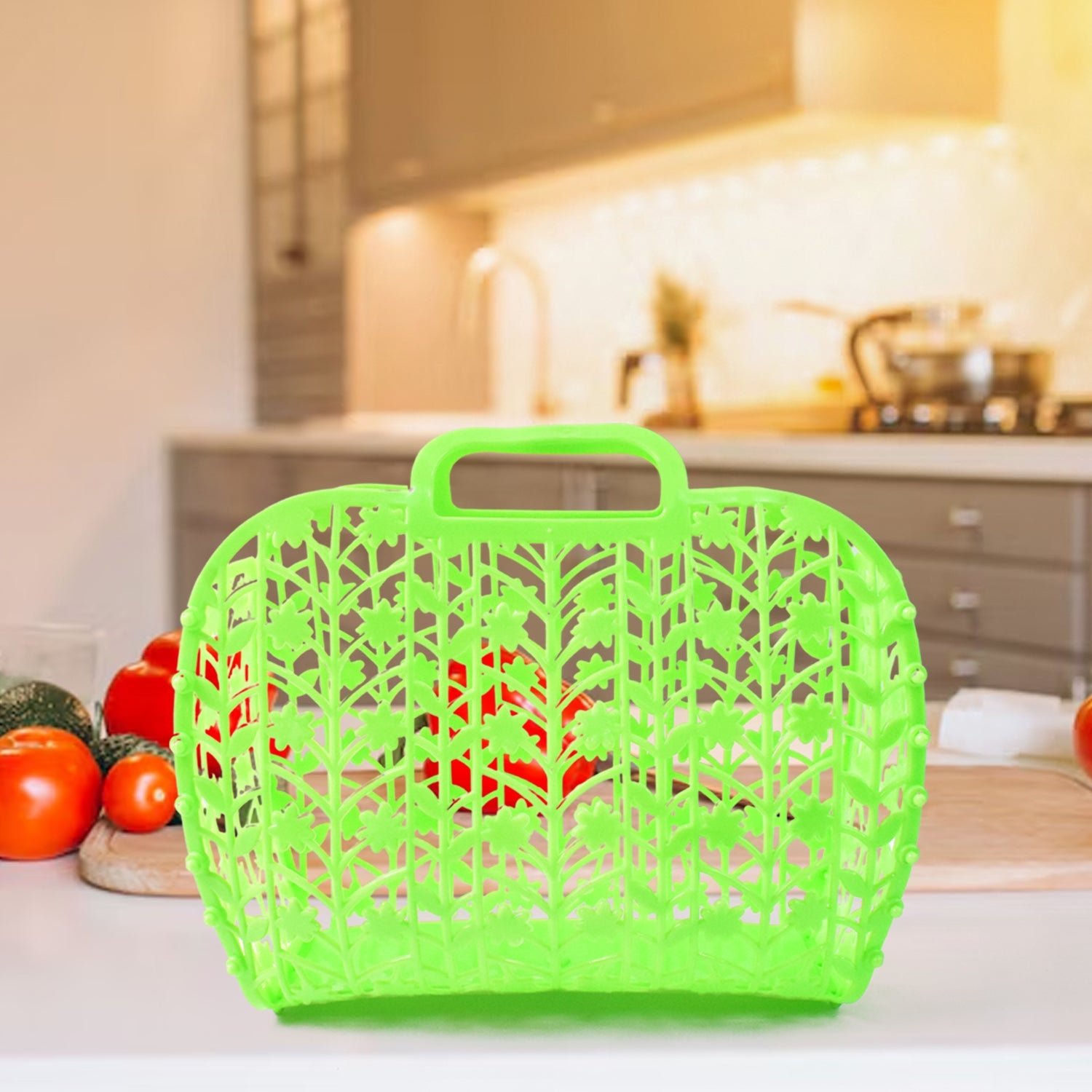 Plastic Foldable Basket Bag || Fruit & Vegetable Storage Basket (3 Pcs Set / Multicolor)