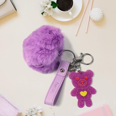 Cute Cartoon Keychain with Fluffy Pom (1 Pc)