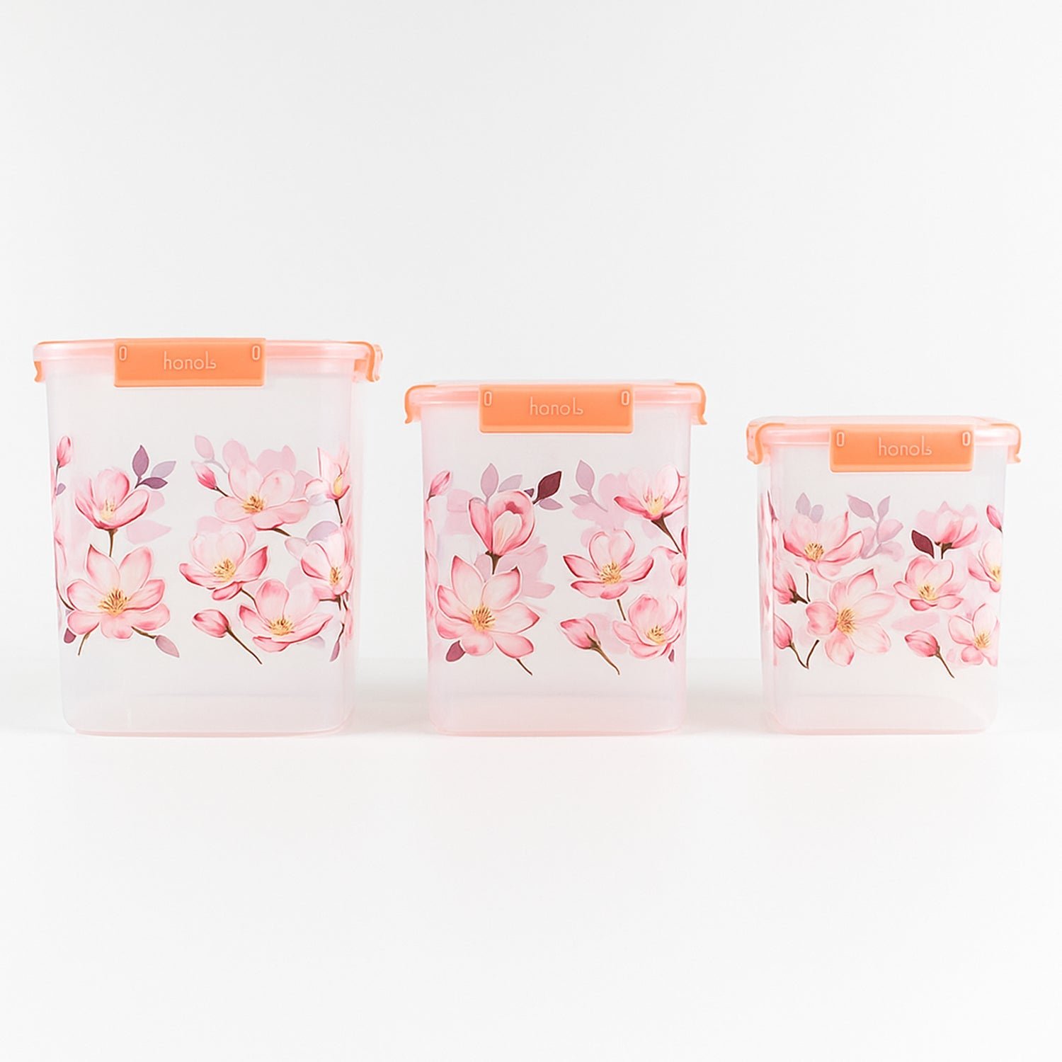 Square 3 Pcs Floral Printed Airtight Storage Container Set – Approx 2.8 Ltr, 4.5 Ltr, 6.9 Ltr (3 Pcs Set)