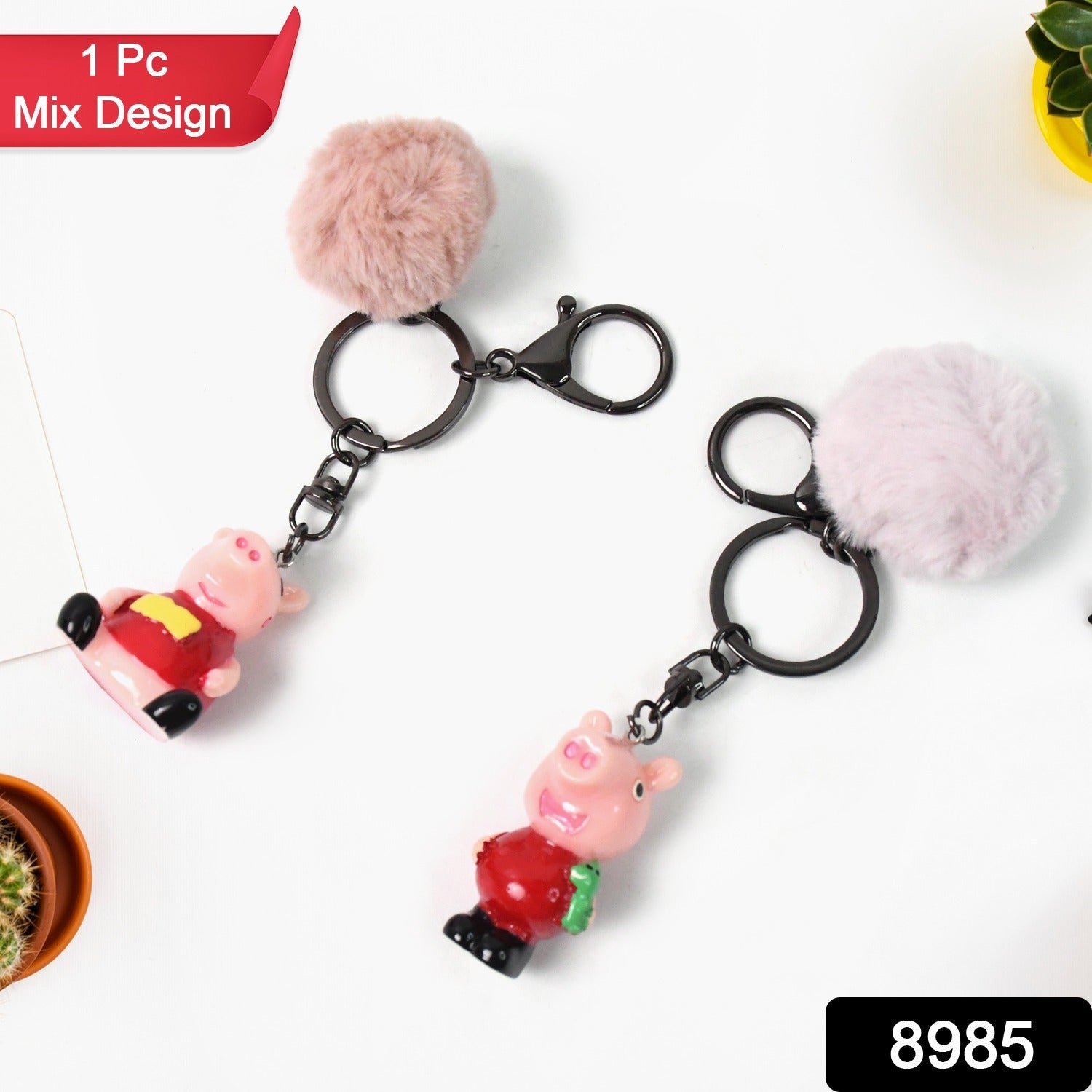 Cute Cartoon Keychain with Fluffy Pom (1 Pc / Mix Design)