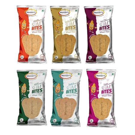 Maniarr's Plain Slim Bites Khakhra 6 Flavors (Combo Pack of 6), 360 Grams Wheat Khakhara, Healthy & Crispy, Low Carb Snack