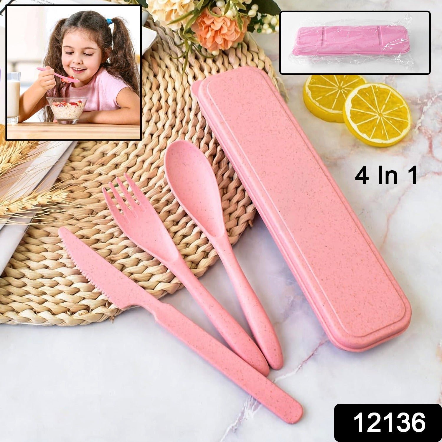 4 in 1 Travel Utensils Plastic Spoons and Forks Sets for Lunch Box (3 Pc With Case)