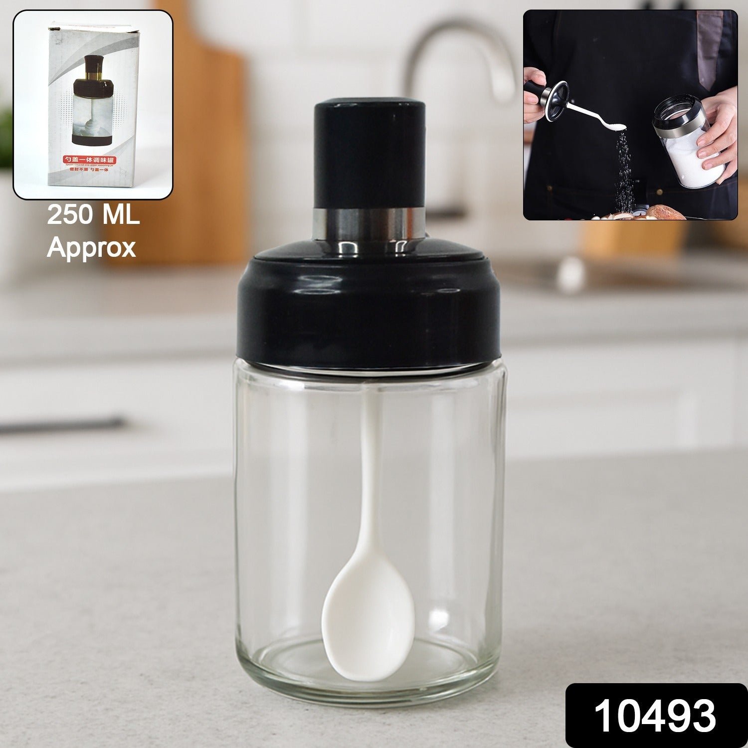 Transparent Glass Storage Jar with Built-in Spoon Approx 250ml