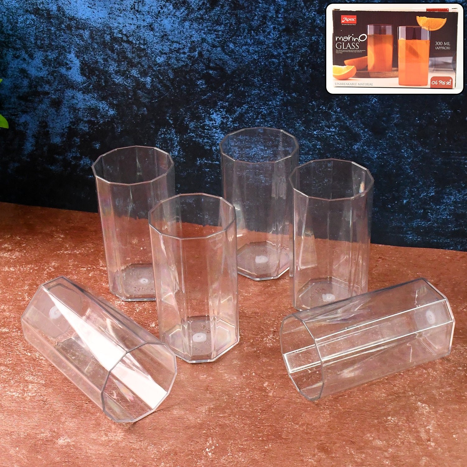 Apex Merino N’ Glass Unbreakable Plastic Drinking Glass Set (6Pc/300ml) Approx
