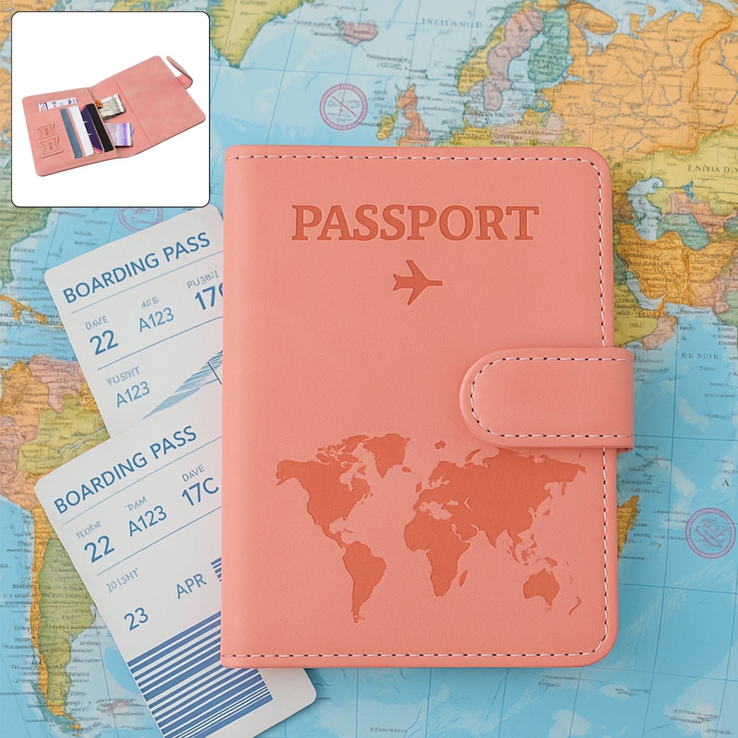 Premium World Map Design Travel Passport Holder & Wallet (15x11cm / 1 Pc)